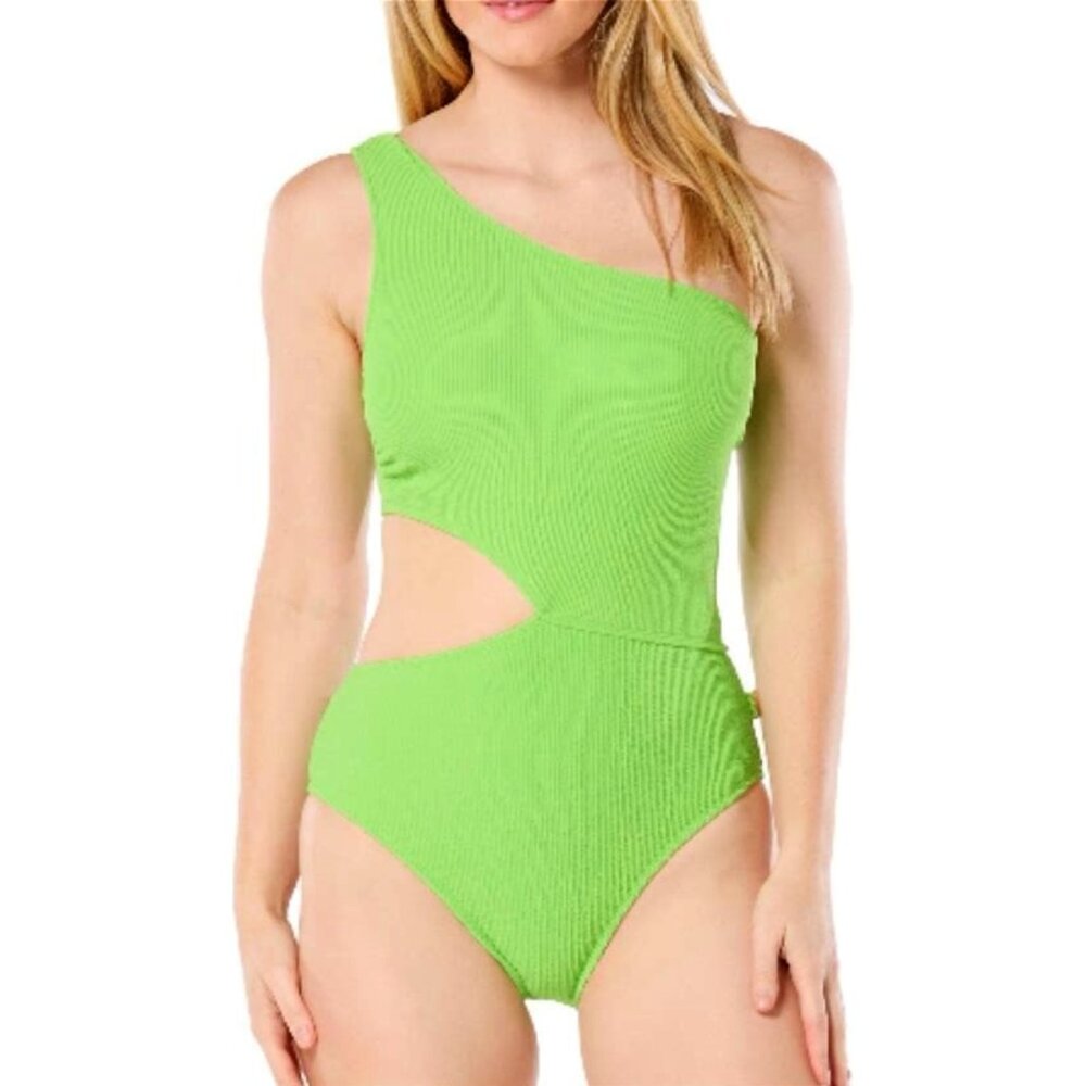 Michael Kors Women's One-Shoulder Side-Cutout Swimsuit - Green Size 10